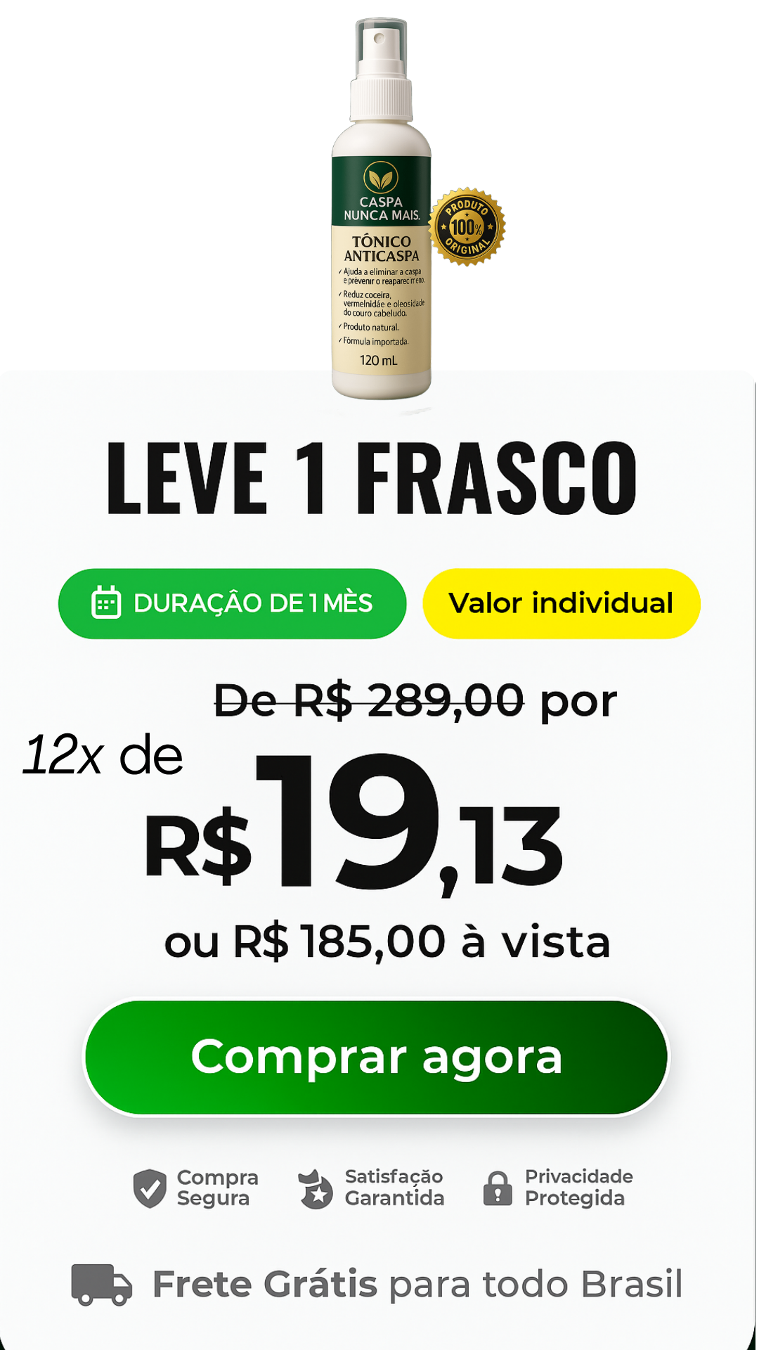 ANTICASPA - TONICO CASPA NUNCA MAIS - KIT 1- CASPANUNCAMAIS.COM